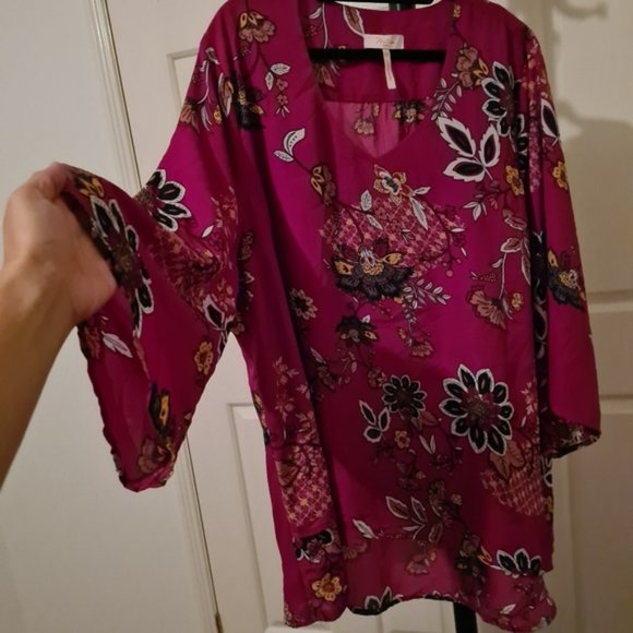 Millers 22 Red Floral Sheer Longsleeves Semi Formal Summer Blouse Tops - Picture 3 of 7